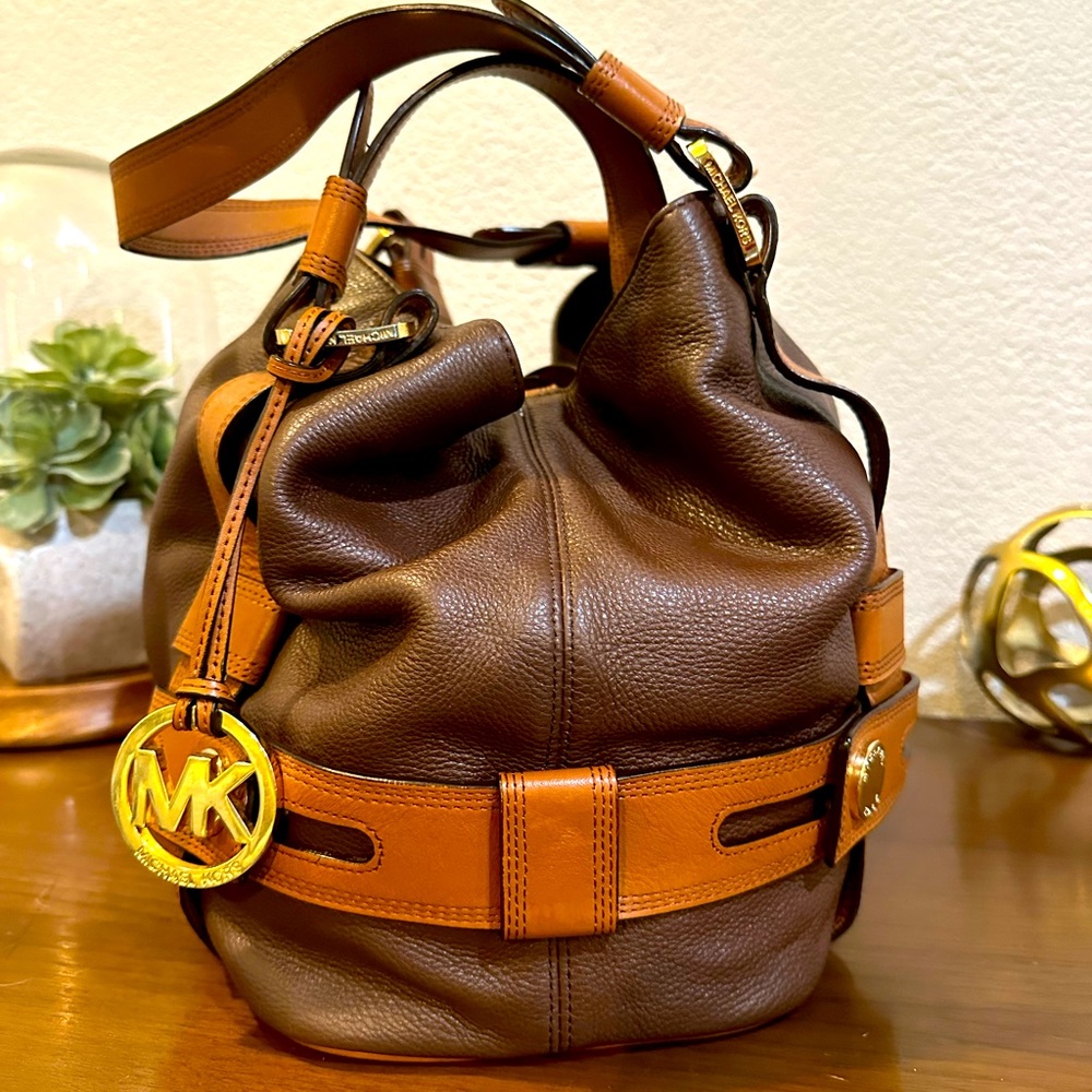 Michael Kors Large Harness Grab Bag Brown and Tan Leather Tote Bag/Work Bag - Picture 6 of 14